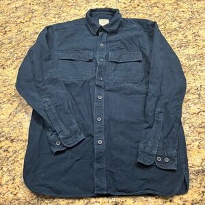 LL Bean Mens Flannel Shirt Traditional Fit Navy Blue Cotton Button Down M 187923